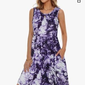 elescat Summer Dress Casual Sleeveless Tshirt Beach Flowy Tank with Pockets